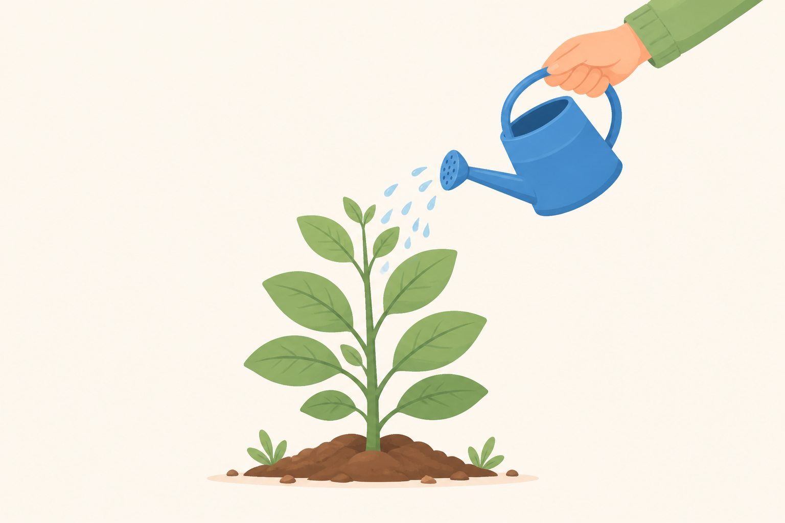 Cartoon plant being watered, representing Nurture