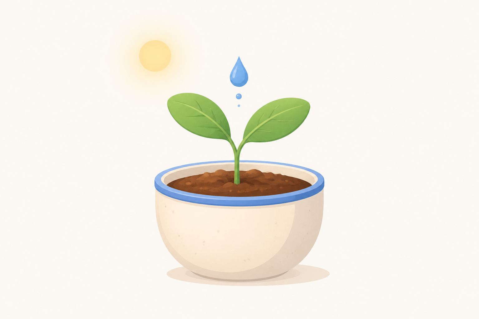 Cartoon seedling sprouting from a pot, representing Plant